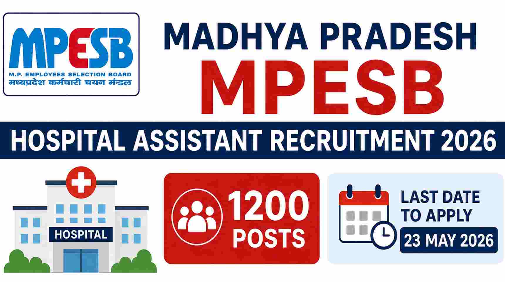 Madhya Pradesh MPESB Hospital Assistant Recruitment 2026 Apply Online for 1200 Posts